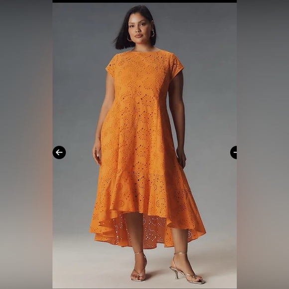 Universal Standard Eyelet Flounce Midi Dress -Orange 10-12 - gtkart9.com